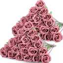 Hotop 40 Pcs Rose Artificial Flowers Bulk with Long Stem,Realistic Silk Fake Roses Bouquet for Home Wedding Centerpieces Party Table Decoration Valentines Gifts(Dusty)