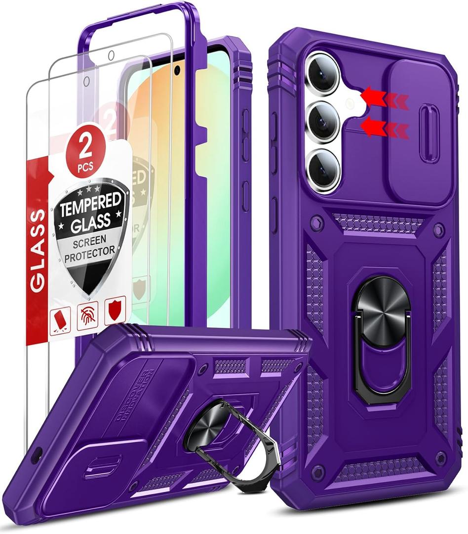 LeYi for Galaxy S25-FE Case: Samsung Galaxy S25 FE Case with Samsung Galaxy S25 FE Screen Protector X2, Magnetic Stand, Shock Proof Funda para Samsung S25FE, Purple