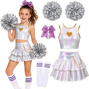 G.C Cheerleader Costume for Girls Kids, Halloween Sparkle Dance Costumes