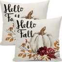 Fall Decor Pillow Covers 18x18 inch Set of 2 Hello Fall Watercolor White Pumpkin Outdoor Farmhouse Decorative Throw Pillow Covers Thanksgiving Autumn Cushion Case for Couch Home Sofa