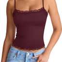 PINKMSTYLE Women's Sexy Square Neck Lace Cami Tank Tops Fitted Double Lined Sleeveless Crop Spaghetti Strap Summer Y2k Tops (Purple, M)