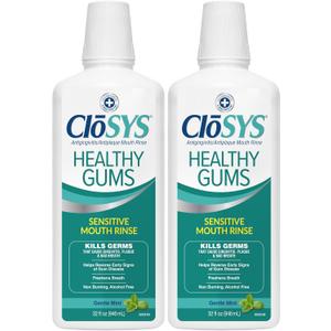 CloSYS Healthy Gums Mouthwash 32 Fl Oz, Pack of 2, Antiplaque, Anti-Gingivitis Mouthwash, Non-Burning, Non-Irritating