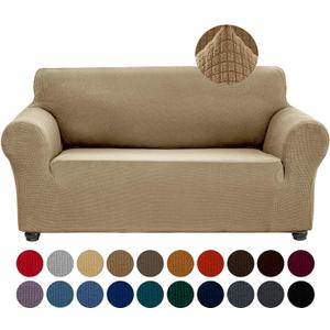 Joccun Stretch Loveseat Couch Cover Slipcover, 1-Piece Sofa Cover for 2 Cushion Couch Spandex Jacquard Washable Furniture Protector Cover for Living Room,Kids,PetsLoveseat,Tan (Medium55"-78"))