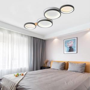 4-Lights LED Ceiling Light Fixture,23 Inch Modern Ceiling Lights Flush Mount Wooden 30W Dimmable Chandelier for Living Room Bedroom Kitchen,3000K/4000K/6000K Temperatures Selectable Grey (Gray)