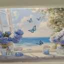 Blue Hydrangea Canvas Wall Art Beach Coastal Wall Decor 24x16in Framed