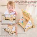 Wooden Baby Walker with Upgraded Adjustable Speed Control, Montessori Activity Push Walker with Wheels, Baby Walker Toy for Toddlers, Gift for Boys & Girls 1 Year Old, 14 inches x 14 inches x 18.9 inches