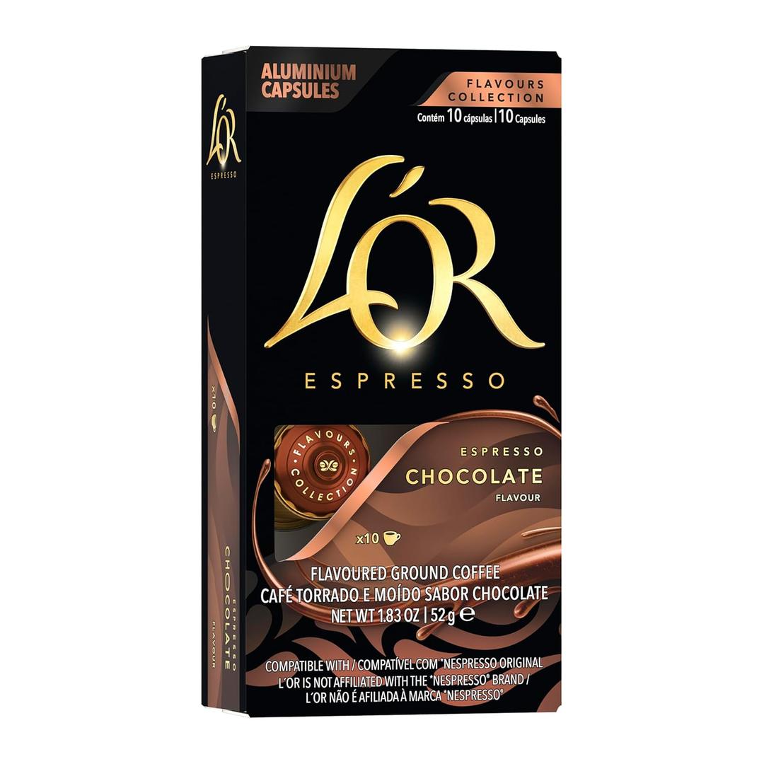 L'OR Espresso Capsules, 10 Count Chocolate, Single-Serve Aluminum Coffee Capsules Compatible with the L'OR BARISTA System & *Nespresso Original Machines, 10 Count (Pack of 10) BB 10/14/2026
