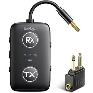 2025 Upgraded Airplane Bluetooth 5.4 Transmitter with Qualcomm Chipset, ElecMoga Airplane Travel Essentials Supports 2 AirPods or Headphones, 2-in-1 AUX Wireless Receiver for Gym, TV, Car, Audio (Black)