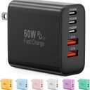 USB C Charger Block, 60W 5-Port Type C Charger Fast Charging Block, USBC USB Multiple Port Wall Charger Plug Adapter for iPhone 17/Air/16/15/14/13/12/11 Pro Max, Samsung Galaxy, iPad, Tablet (Black)