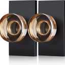 2 Pack Champagne Dummy Door Knob  Non-Turning Crystal Glass Handle with Matte Black Rosette  Decorative Knob Set for French Doors, Closets, Cabinets, Interior Dcor