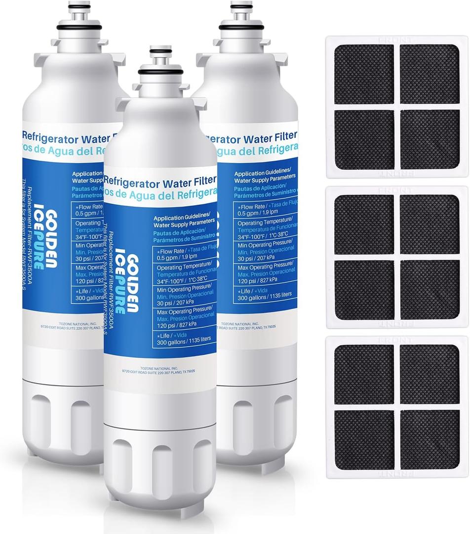 GOLDEN ICEPURE RWF3500A Refrigerator Water Filter & Air Filter Combo, Compatible with LG LT800P, Kenmore 469490, ADQ73613401, LSXS26366D, LUPXS3186N, LSXS26366S, LT120F, FL-RF20, R-9490, DWF-35