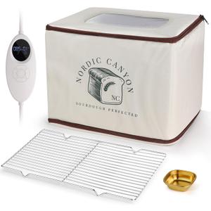 Sourdough Proofing Box Collapsible Countertop Dough Proofing Box & Bread Proofer with 68-120 F Temperature Control, Integrated Humidity Monitor & Water Dish for Artisan Bread (Beige)