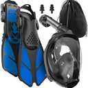 COZIA DESIGN Snorkeling Gear for Adults - Full Face Snorkel Mask and Swim Fins, 180Â° Panoramic View Snorkel Mask, Anti Fog and Anti Leak Adult Snorkel Set (Black, Mask M - Fins M)