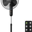 HOLMES 16" Digital Stand Fan, 80 Oscillation, 3 Speeds, 3 Modes, 7.5 Hour Timer, Adjustable Height, 30 Adjustable Head Tilt, Ideal for Home, Bedroom or Office, Remote Control, Black