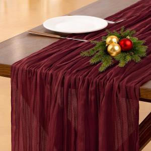 Socomi Burgundy Red Valentine's Day Table Runner Cheesecloth Boho Rustic Gauze 120 inch 10FT Cheese Cloth Runner for Wedding Party Baby Shower Birthday Home Decor Holiday Decorations (10ft x 1pc)