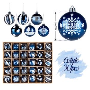 Christmas Ornaments Set,30ct Blue Shatterproof Fall Christmas Tree Decorations Ball Ornaments Bulk, 2.36 Inches Cute Hanging Ornaments for Xmas Trees Decor and Home Indoor Outoor