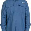 HABIT Men's Fourche Mountain Long Sleeve River Guide Fishing Shirt - UPF 40+ UV Protection (XX-Large, Moonlight Blue)
