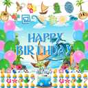 59 Pcs Hawaiian Birthday Party Supplies, Tropical Luau Summer Themed Party Decoration Hawaiian Backdrop Balloons Cake Cupcake Topper for Palm Leaf Flower Themed Party Decor