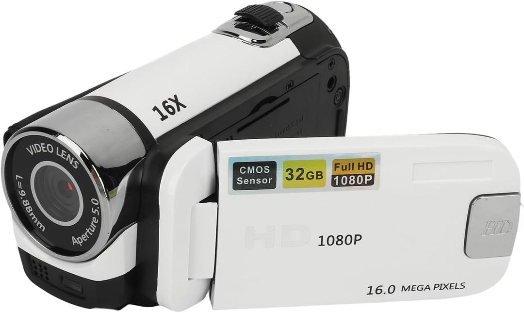 Yunir 16MP Digital Camera, 2.4 1080P 16X Zoom Rotatable Screen Camcorder with Fill Light, Video Vlogging USB Camera for Travel, Wedding, Campus Records, etc. (White)