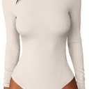 ANRABESS Women Long Sleeve Crew Neck Bodysuits Top 2025 Fall Slim Fit Ribbed Knit Soft Basic Tee Shirts (Small, Light Apricot)