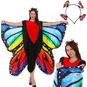 Butterfly Costume for Adult Butterfly Wings Halloween Colorful Wings Costumes Funny Fancy Dress Cosplay (Orange and Blue)