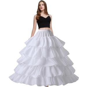 Womens Crinoline 4 Hoops 5 Ruffles Layers Petticoat for Women Half Slips Underskirt for Wedding Dress Ball Gown (One Size, White)