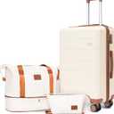 3-Piece Luggage Set with 20” Carry On, ABS Hardside Suitcase with Spinner Wheels & TSA Lock, Easy-Control Rolling Suitcase for Business Trips & Weekend Getaways (20/TB/DB Beige)