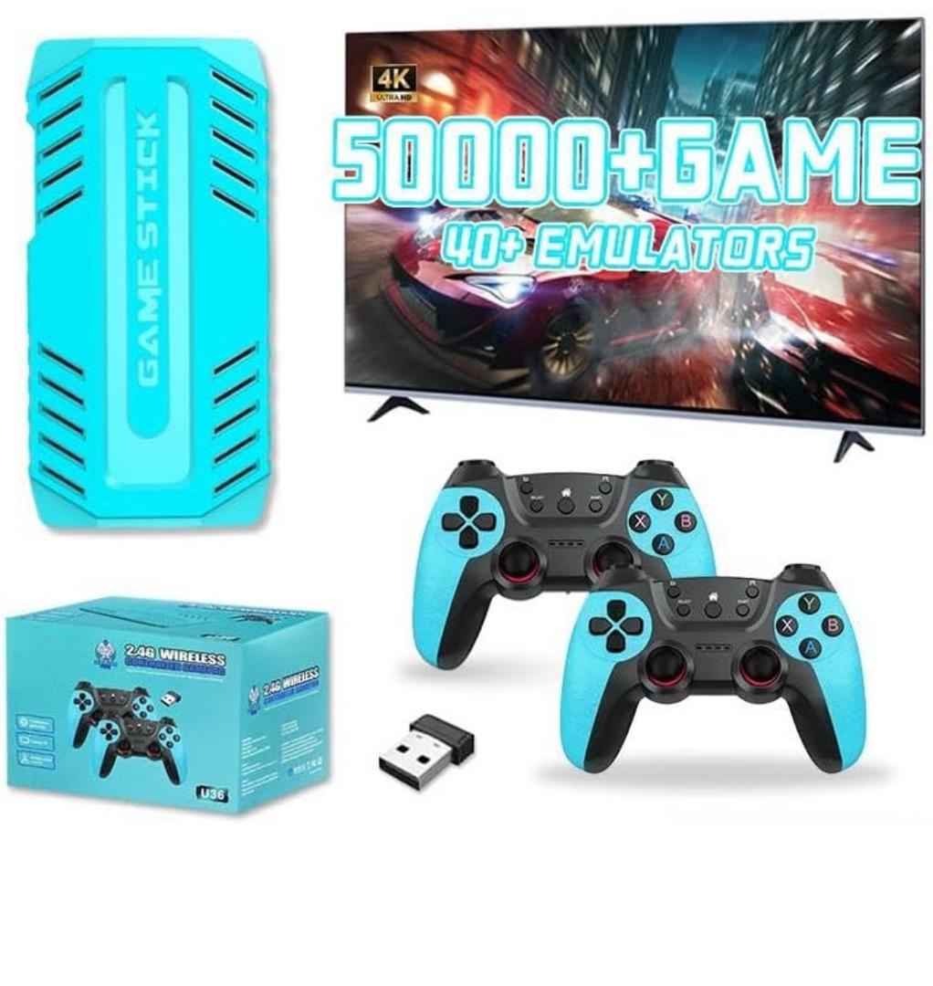 U36 Retro Game Console,50000+Games and 40 Emulators, with Dual 2.4G Wireless Controllers, Plug and Play 4K HD HDMI TV Game Stick (128GB) 1