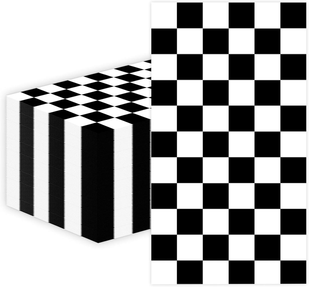 100 PCS Race Car Paper Napkin, Disposable Checkered Flag Bathroom Guest Hand Towels Black and White Dinner Napkins Decorative for Kitchen Birthday Baby Shower Racing Party Decoration (Race Car)
