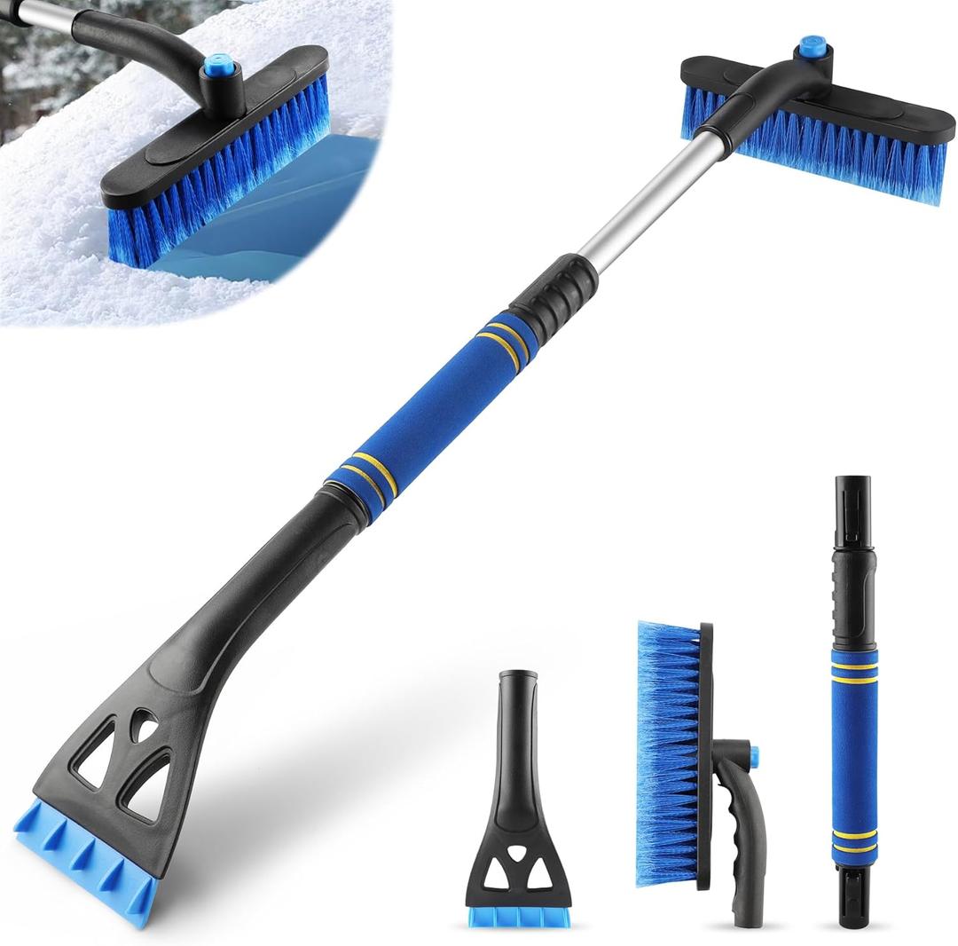 LivTee 32" Extendable Ice Scraper & Snow Brush for Car Windshield, 360 Rotating Snow Removal Tool for Cars, Trucks & SUVs, Automotive Winter Essentials & Car Accessories for Men, Blue