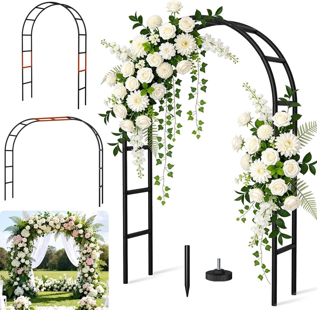 Thickened Rustproof Garden Arch Metal Trellis for Climbing Plants Outdoor, Wedding Arch Garden Arbor Frame Archway 4.9 x8.1 or 7.9 x6.7Ft Flower Arches for Bridal Party Decoration (Black)
