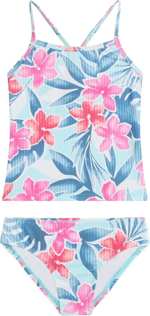 Kanu Surf Melanie Beach Sport 2pc Banded Tankini Swimsuit (6X, Amelia Pink/Denim)