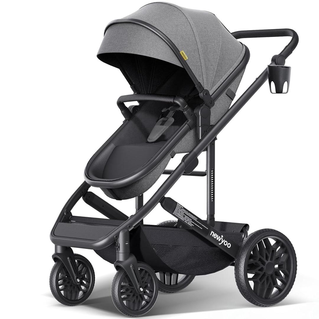 Bassinet Stroller for Baby, Convertible Infant Strollers w Reversible Seat & Cup Holder, 2-in-1 Rear-Facing Pram from Newborn to Toddler, One-Hand Easy Fold, Coches para Bebes, 516M, Grey