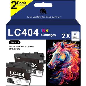 2-Pack LC404 Black Ink Cartridges for Brother LC404BK LC404XL, Compatible with Brother MFC-J1205W MFC-J1205WXL MFC-J1215W Printer