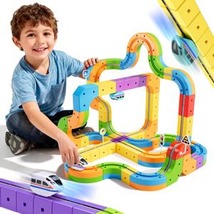 klick Rail Electric Train Set 3D Magic Flexible Race Track for Kids 3 4 5 6 7 8 Years Old, Race Car Track with Anti-Gravity, Educational STEM LearningToy for Boys Girls Birthday