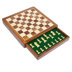Limited Stock - Chess Set 12x12 Magnetic Chess Set Standard Board Game with Chessmen Storage Drawer Handmade in Fine Wood - Non-Folding