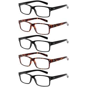 NORPERWIS Reading Glasses 5 Pairs Quality Readers Spring Hinge Glasses for Reading for Men and Women (3 Black 2 Tortoise, 1.75)