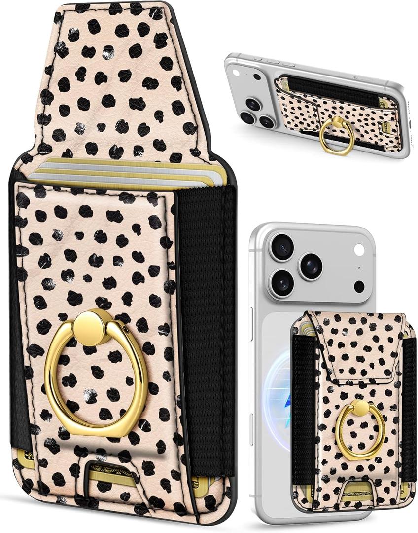 Shorogyt Compatible with Magsafe Wallet with Ring Grip Magnetic Card Holder - Cute Phone Wallets with Stand for iPhone 17/16/15/14/13/12 Series for Women Girls Boba Design, Fit 7 Cards
