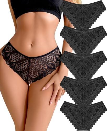 Sth Big Sexy Underwear for Women Lace Cheeky Panties Criss Cross Bikini Underwear Soft Breathe Seamless Panties 5 Pack (Medium)