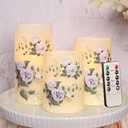 Flameless Candles with Remote & Timer, Love Theme Battery Operated Flickering Glass Rose LED Candles, Bedroom Home Christmas Valentine's Day Decor Table Ornament, Set of 3