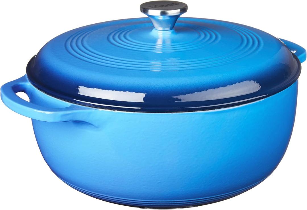 Lodge 7.5 Quart Enameled Cast Iron Dutch Oven with Lid  Dual Handles  Oven Safe up to 500 F or on Stovetop - Use to Marinate, Cook, Bake, Refrigerate and Serve  Caribbean Blue