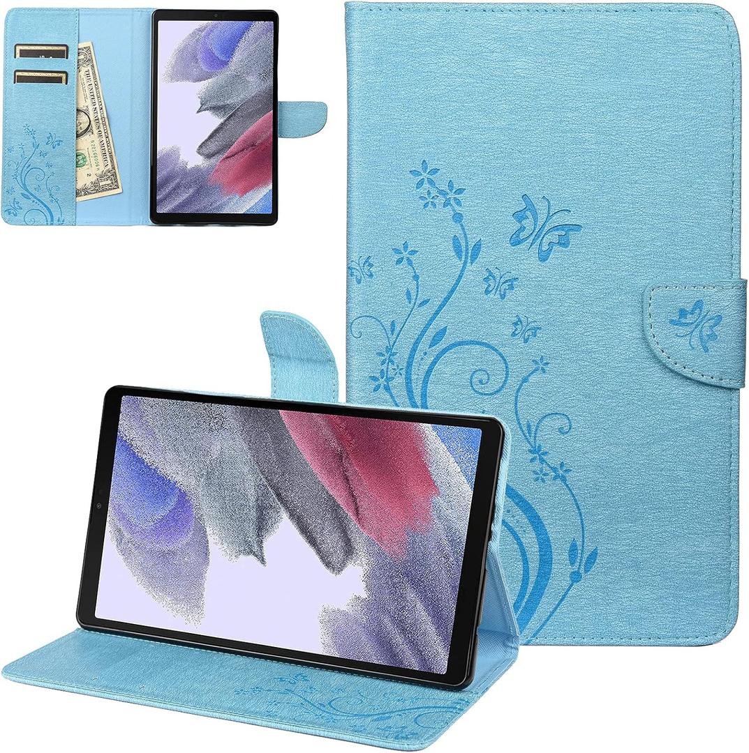 2 x Dteck for Samsung Galaxy Tab A7 Lite 8.7" Case 2021 (SM-T220/T225/T227), Cute Butterfly PU Leather Shell Cover Protective Folio Case with Card Slots/Pocket, Lightweight Slim Fold Stand Case, Blue