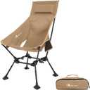 MOON LENCE High Back Folding Camping Chairs, Adjustable Height Beach Chair with Anti-Sinking Feet & Widened Seat (Khaki)