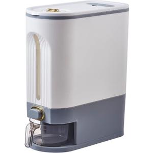 Sooyee 22 Lbs Rice Dispenser, Large Grain Container Storage with Lid Measuring Cylinder Moisture Proof Household Cereal Dispenser Bucket for Kitchen Soybean Corn,White and Grey