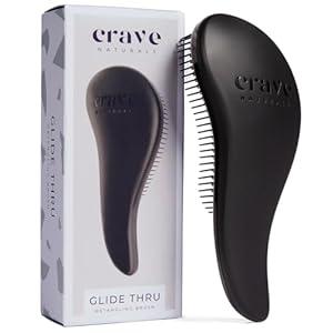 Crave Naturals Biggie Glide Thru Hair Brush - Detangler Brush for Curly, Straight, Wet or Dry Hair - Gentle Detangling Brushes for Adults, Kids, Toddlers - Hair Accessories for Women, 8.4x3.4" - Black