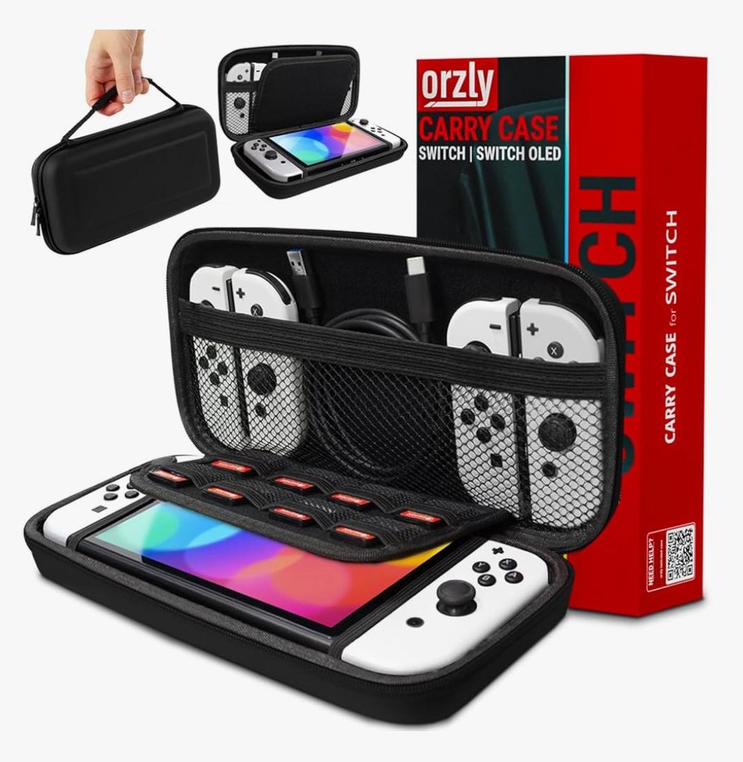 Orzly Carry Case Compatible with Nintendo Switch and New Switch OLED Console -Protective Hard Portable Travel Carry Case Shell Pouch with Pockets for Accessories and Games