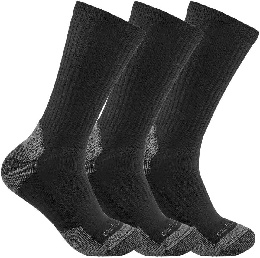 Carhartt Men's SC6203M Midweight Cotton Blend Crew Sock 3-Pack (X-Large, Black)