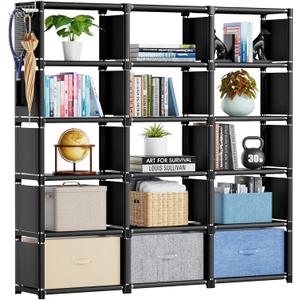 Mavivegue Bookshelf, 15 Cube Storage Organizer, Book Shelf Organizer, Tall Bookcase Shelf, Book Cases/Shelves, Black Cube Shelf, Cubbies Closet Storage Shelves for Bedroom, Living Room, Home, Office