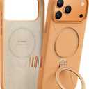 TORRAS Q3 Silicone 360 Spin for iPhone 17 Pro Case with Stand, Fit for MagSafe, Magnetic Ring Stand with Camera Control, Liquid Silicone Rubber Soft Phone Case for iPhone 17 Pro 6.3'', Pastel Orange