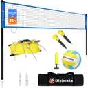 Portable Outdoor Volleyball Net Set for Backyard Beach with Adjustable Poles, Soft PU Volleyball & Pump, Carry Bag and Durable Anti-Sagging Net (32ft, Blue)